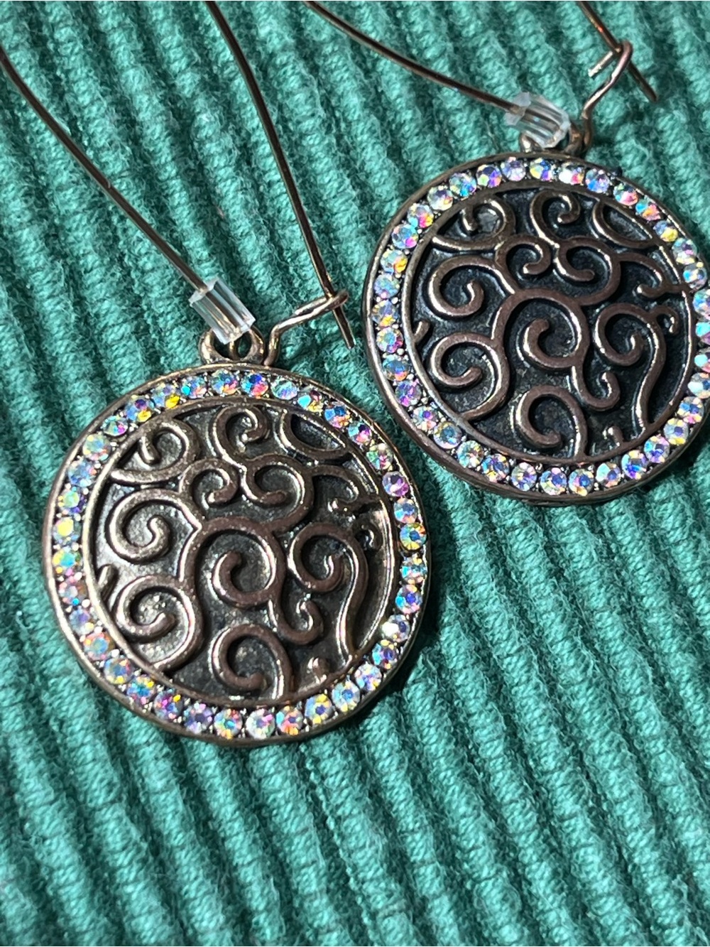 L79: Bronze Round Medallion Crystal Halo Dangle Earrings - 2β drop